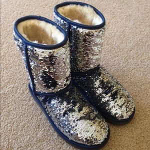 Blue/silver sequined UGG boots